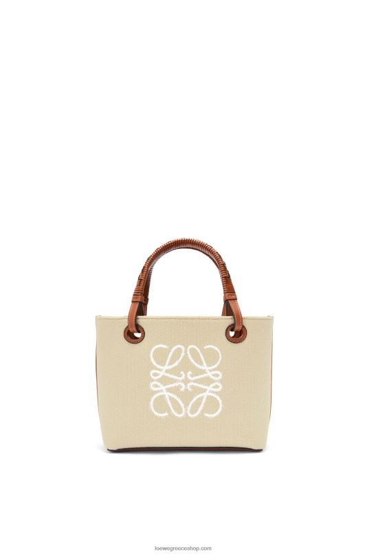 Loewe γυναίκες mini anagram tote bag σε ζακάρ και δέρμα μοσχαριού RZR0J128 εκρού/ταν
