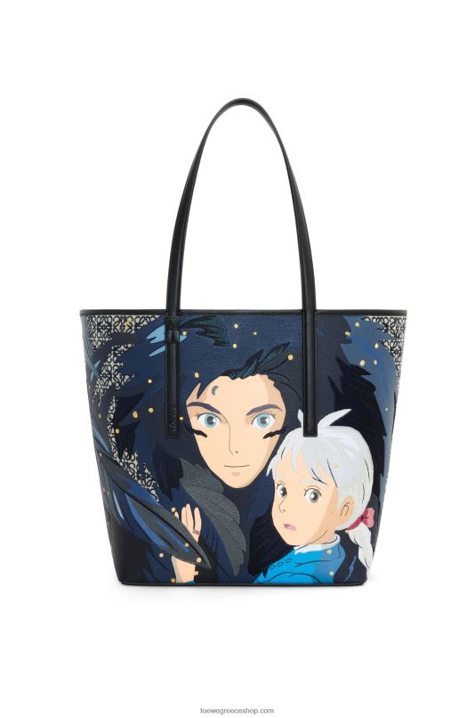 Loewe γυναίκες ουρλιαχτό t tote bag σε αναγραμματισμένο ζακάρ και δέρμα μοσχαριού RZR0J188 μαύρος