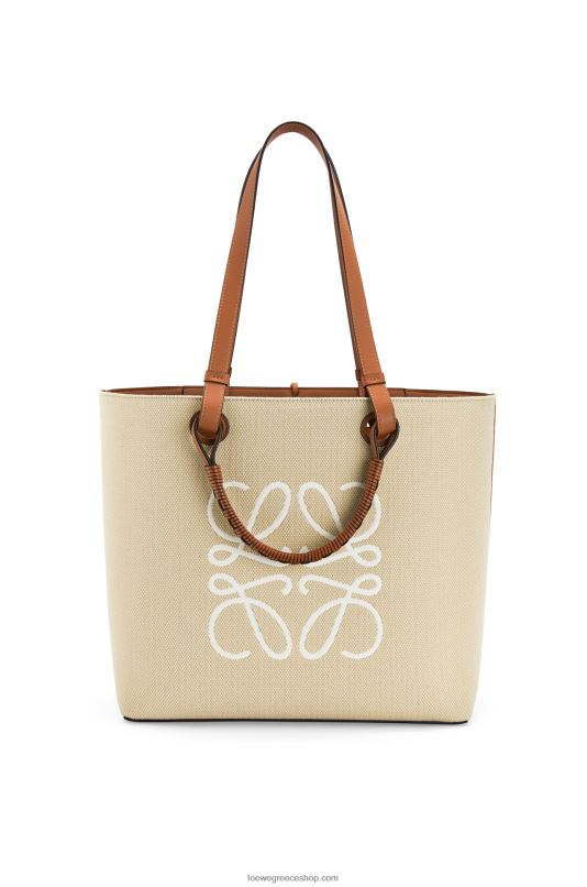 Loewe γυναίκες tote bag anagram σε ζακάρ και δέρμα μοσχαριού RZR0J122 εκρού/ταν