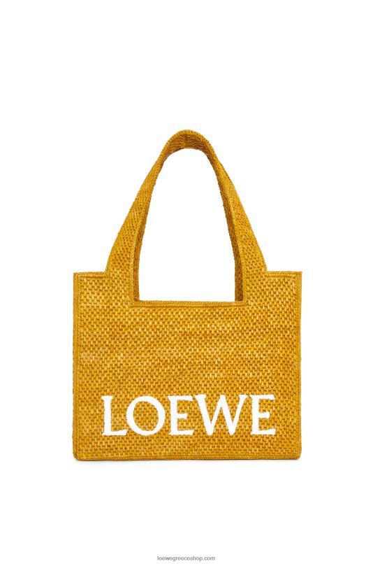 Loewe γυναίκες μεσαία γραμματοσειρά tote σε raffia RZR0J13 ώχρα