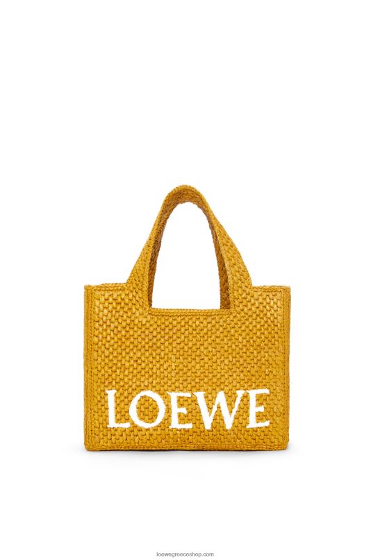 Loewe γυναίκες μικρή γραμματοσειρά tote σε raffia RZR0J52 ώχρα