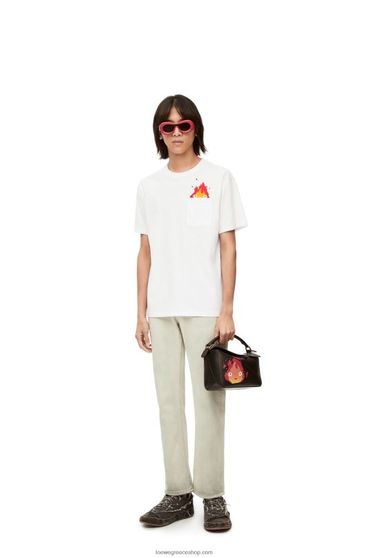 Loewe άνδρες T-shirt τσέπης calcifer από βαμβάκι RZR0J828 άσπρο