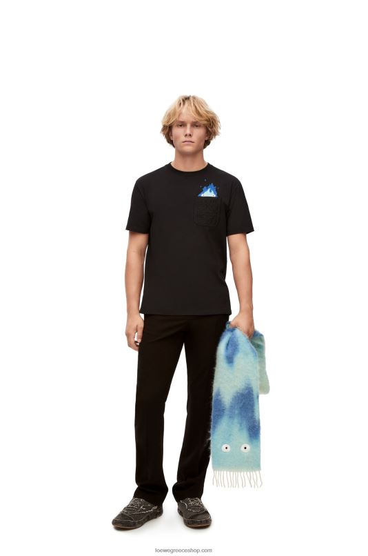 Loewe άνδρες T-shirt τσέπης calcifer από βαμβάκι RZR0J829 μαύρος
