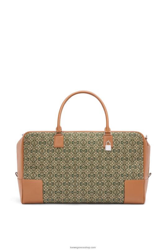 Loewe άνδρες Τσάντα amazona 44 σε αναγραμματισμένο ζακάρ και δέρμα μοσχαριού RZR0J161 χακί πράσινο/ταυρό