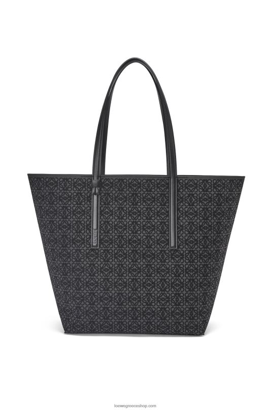 Loewe άνδρες t tote bag σε αναγραμματισμένο ζακάρ και δέρμα μοσχαριού RZR0J129 ανθρακί/μαύρο