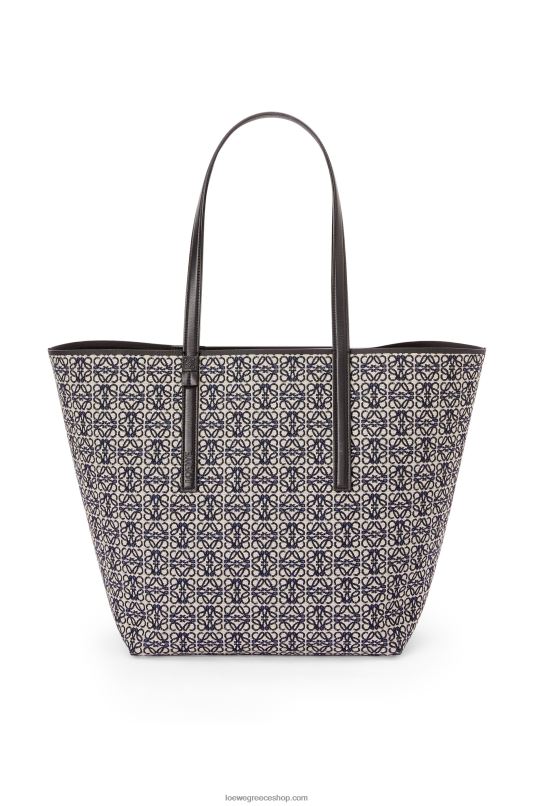 Loewe άνδρες t tote bag σε αναγραμματισμένο ζακάρ και δέρμα μοσχαριού RZR0J130 ναυτικό/μαύρο
